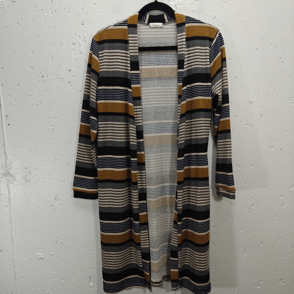 Les Amis‎ Womens Small Cardigan Sweater Striped Duster Open Front Split Side
